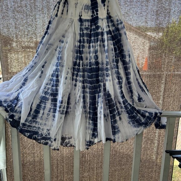 Now And Then Skirt Womens Medium Blue/white Maxi Boho Bubble Tie Dyed Flared - Picture 6 of 9